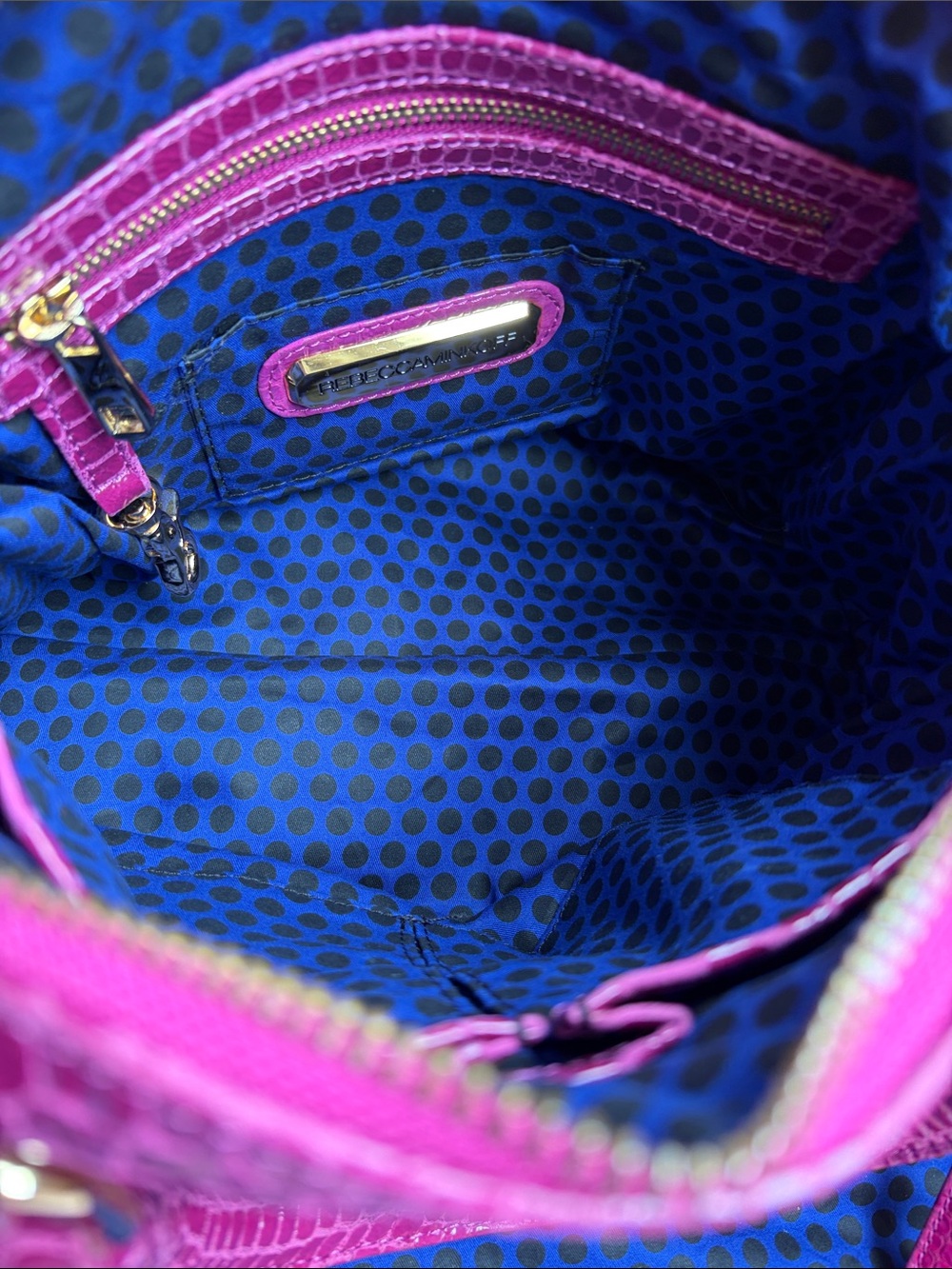 Rebecca Minkoff MAB Croc-Embossed Fuchsia Satchel Handbag - Picture 7 of 9